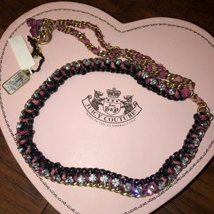 NWT Juicy Couture pink ribbon rhinestone necklace